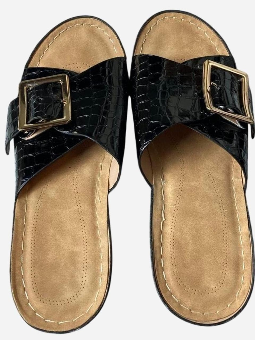 Y2K Black Croc Embossed Platform Wood Heel Clogs Mules